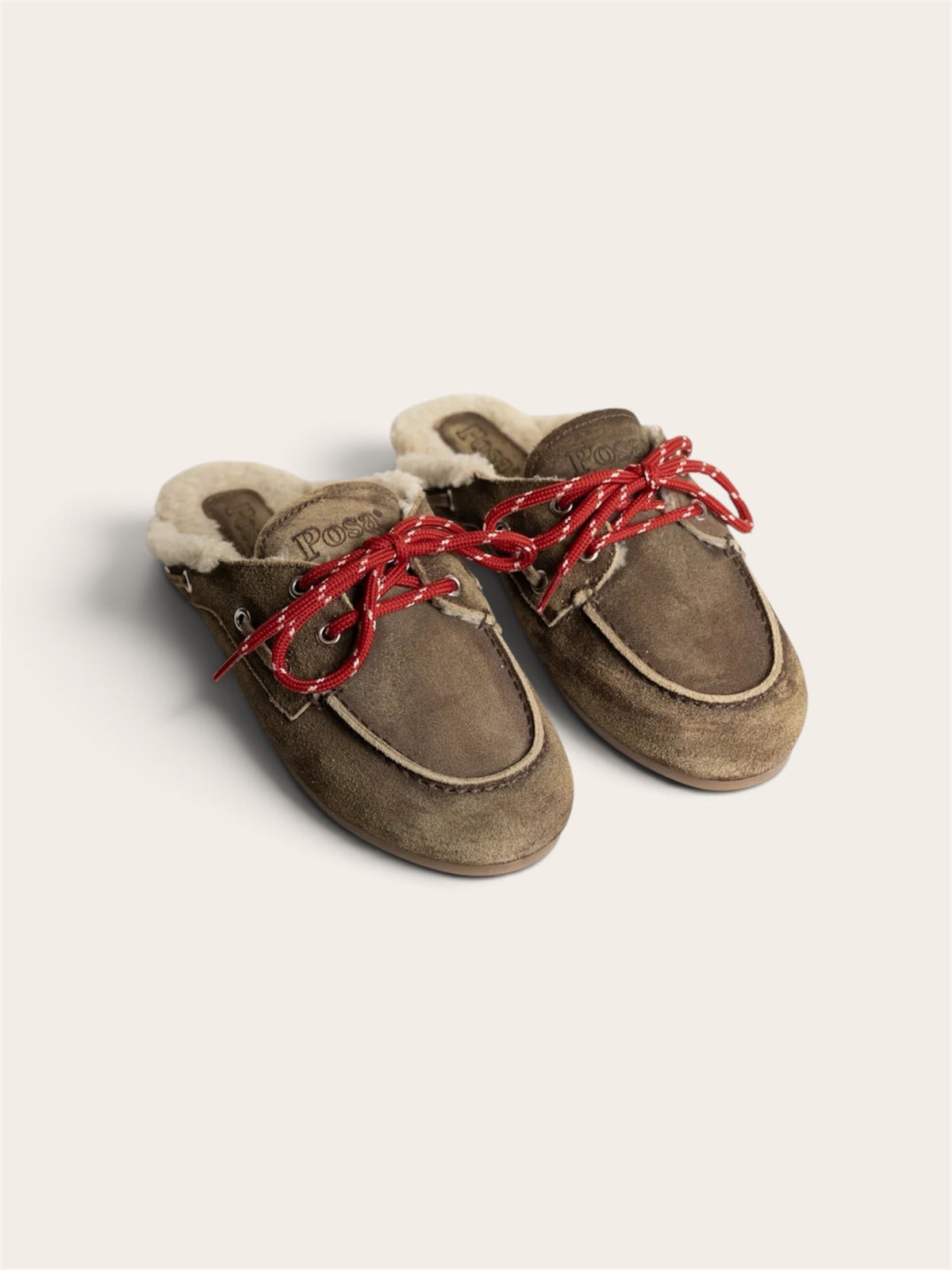 POSA Mocassins Mule Fourrure - Cuir Marron Foncé