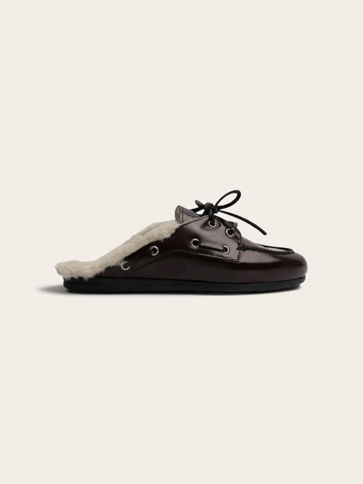 POSA Mocassins Mule Fourrure - Cuir Bordeaux