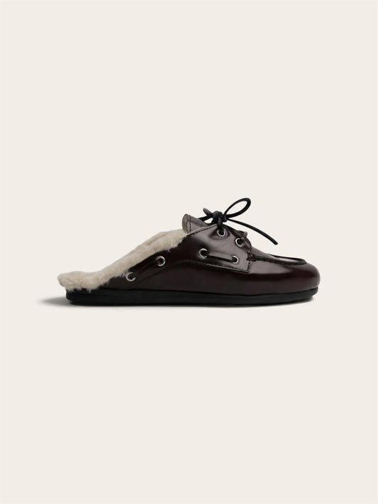 POSA Mocassins Mule Fourrure - Cuir Bordeaux