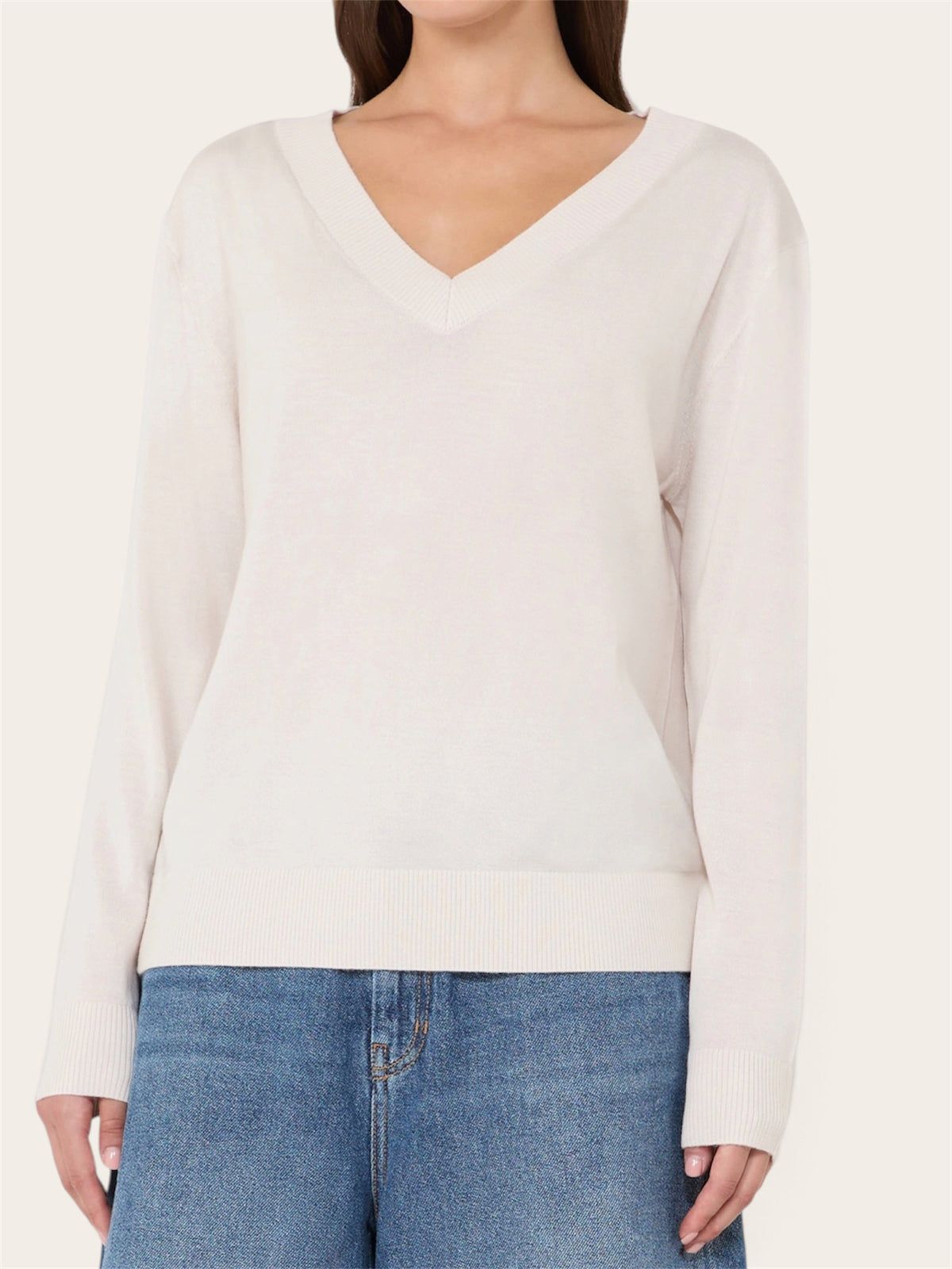 MAX MARA Pull col V en laine, soie et cachemire - Ivoire