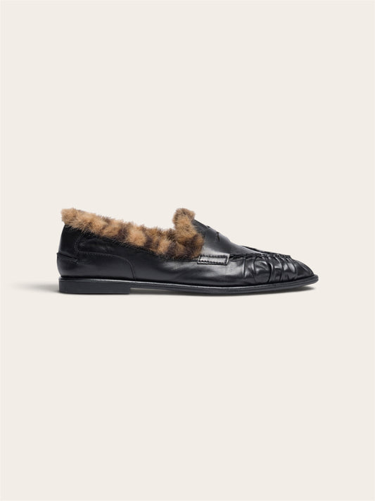 ASH Mocassins Babe Bis Fur - Noir / Fausse Fourrure Léopard