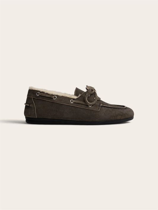 POSA Mocassins Daim brossé, Fourrure - Gris