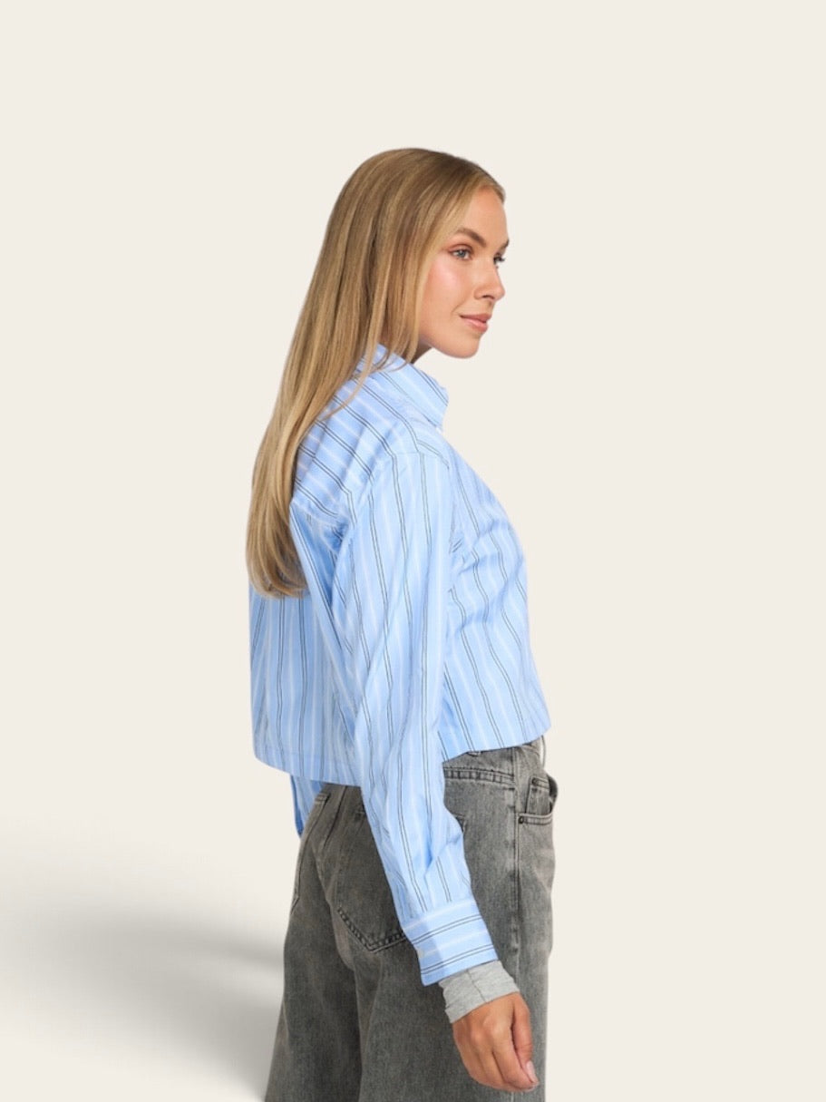 Haute L'amitié Chemise Courte à Rayures et Zip - Bleu Clair