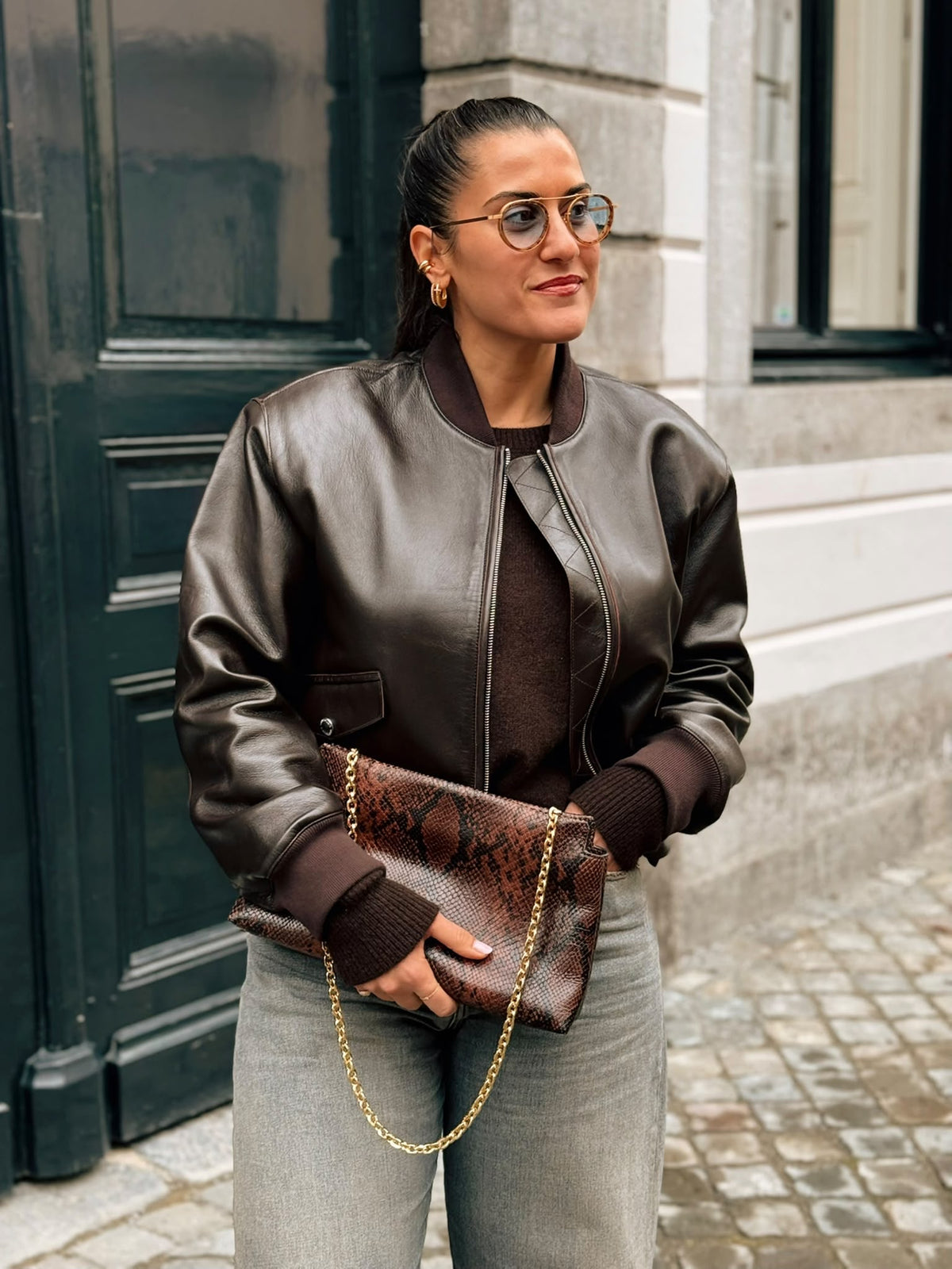 STAND STUDIO Veste en cuir Callum - Cacao foncé