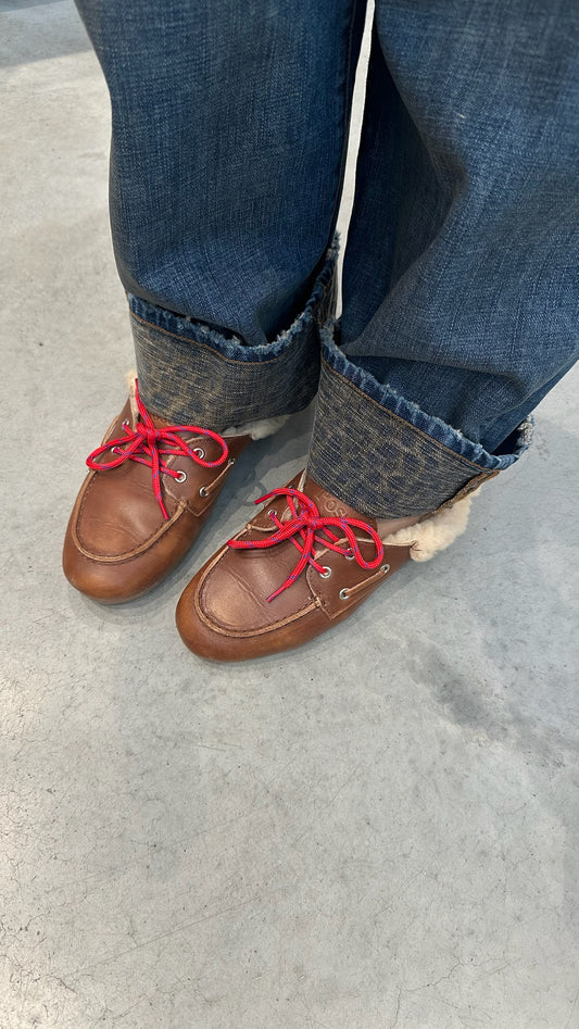 POSA Mocassins Mule Fourrure - Cuir Brun