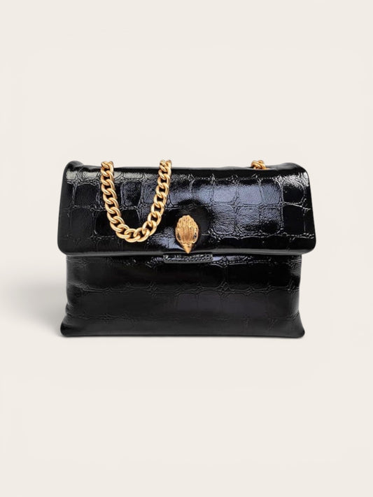KURT GEIGER Bag Soft Leather Kensington Croc Print - Black
