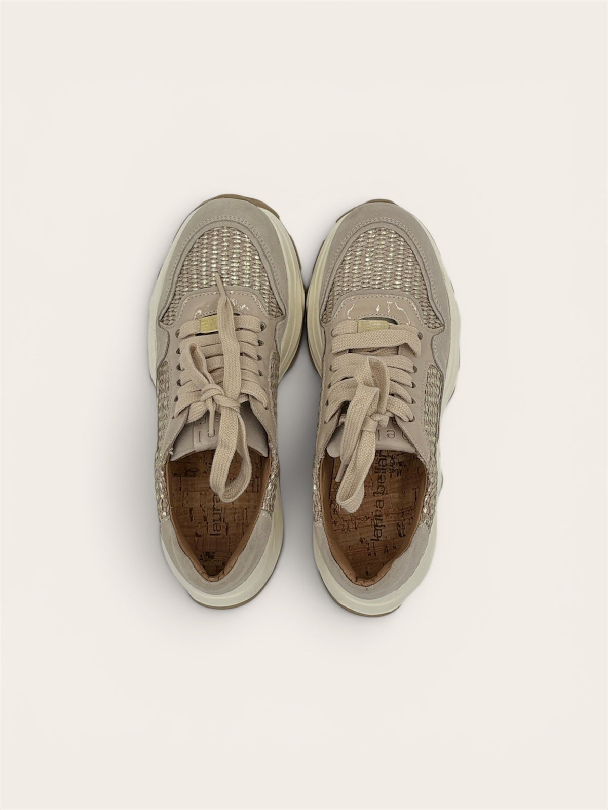LAURA BELLARIVA Basket 2120C-23 - Velour Lamb, Rafia écru, Naplak beige / Gold