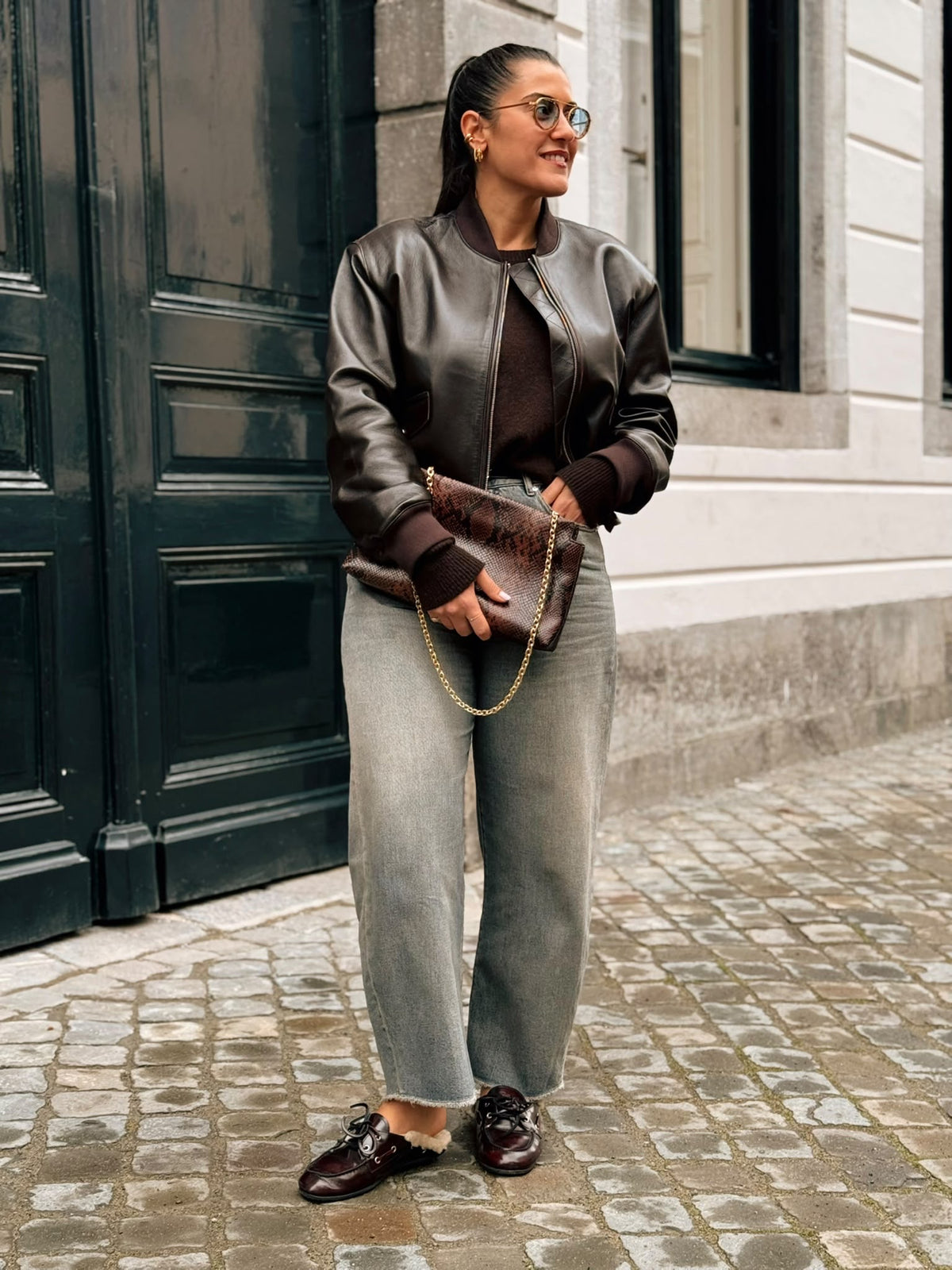 STAND STUDIO Veste en cuir Callum - Cacao foncé