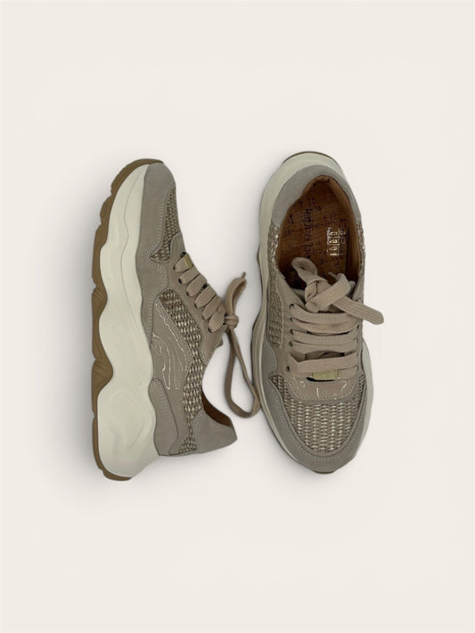 LAURA BELLARIVA Basket 2120C-23 - Velour Lamb, Rafia écru, Naplak beige / Gold
