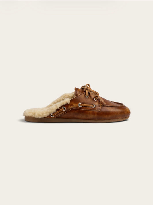 POSA Mocassins Mule Fourrure - Cuir Brun