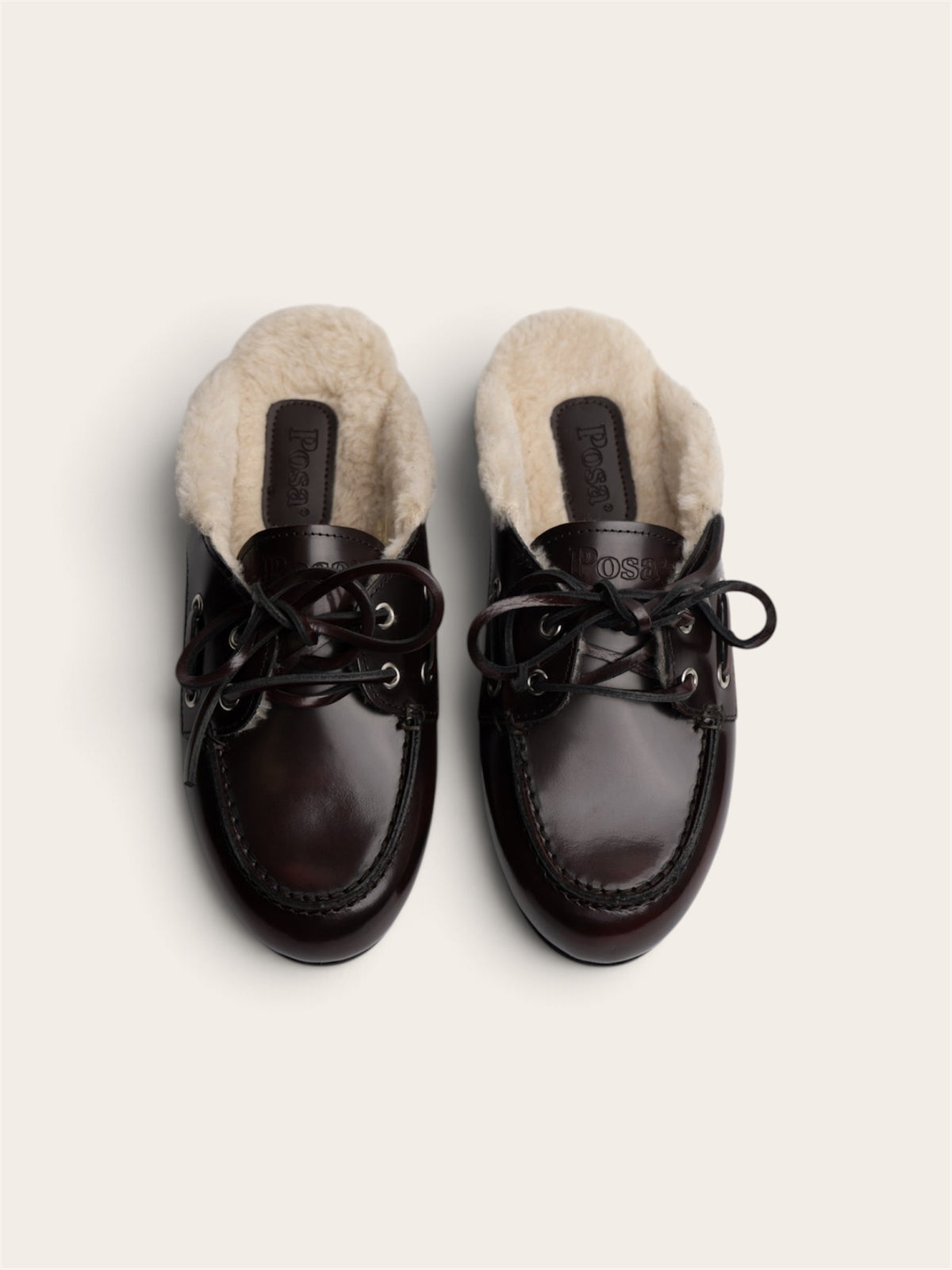 POSA Mocassins Mule Fourrure - Cuir Bordeaux