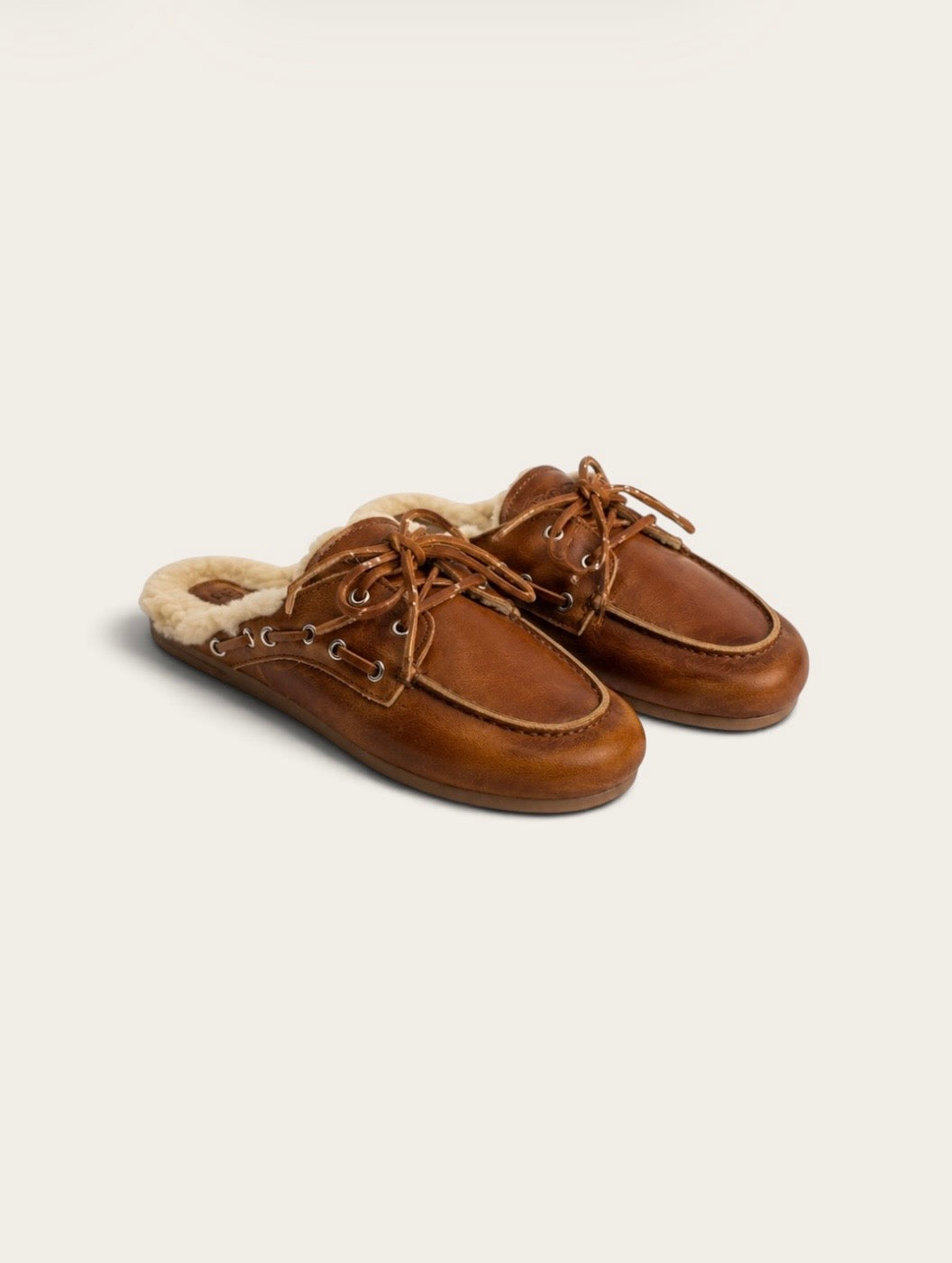 POSA Mocassins Mule Fourrure - Cuir Brun