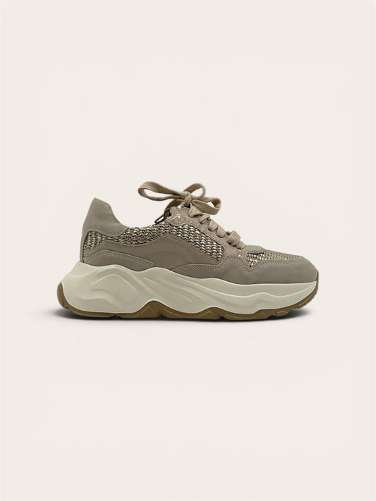 LAURA BELLARIVA Basket 2120C-23 - Velour Lamb, Rafia écru, Naplak beige / Gold