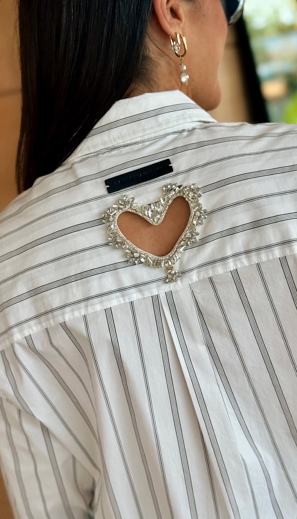 Haute L'amitié Chemise à rayures coeur en cristal - blanc