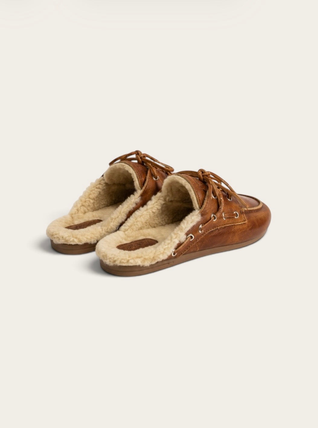 POSA Mocassins Mule Fourrure - Cuir Brun