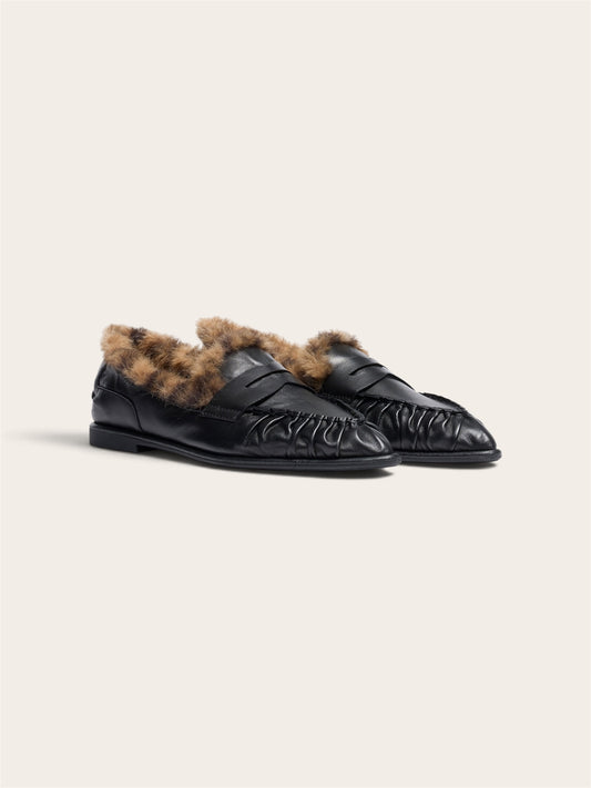 ASH Mocassins Babe Bis Fur - Noir / Fausse Fourrure Léopard