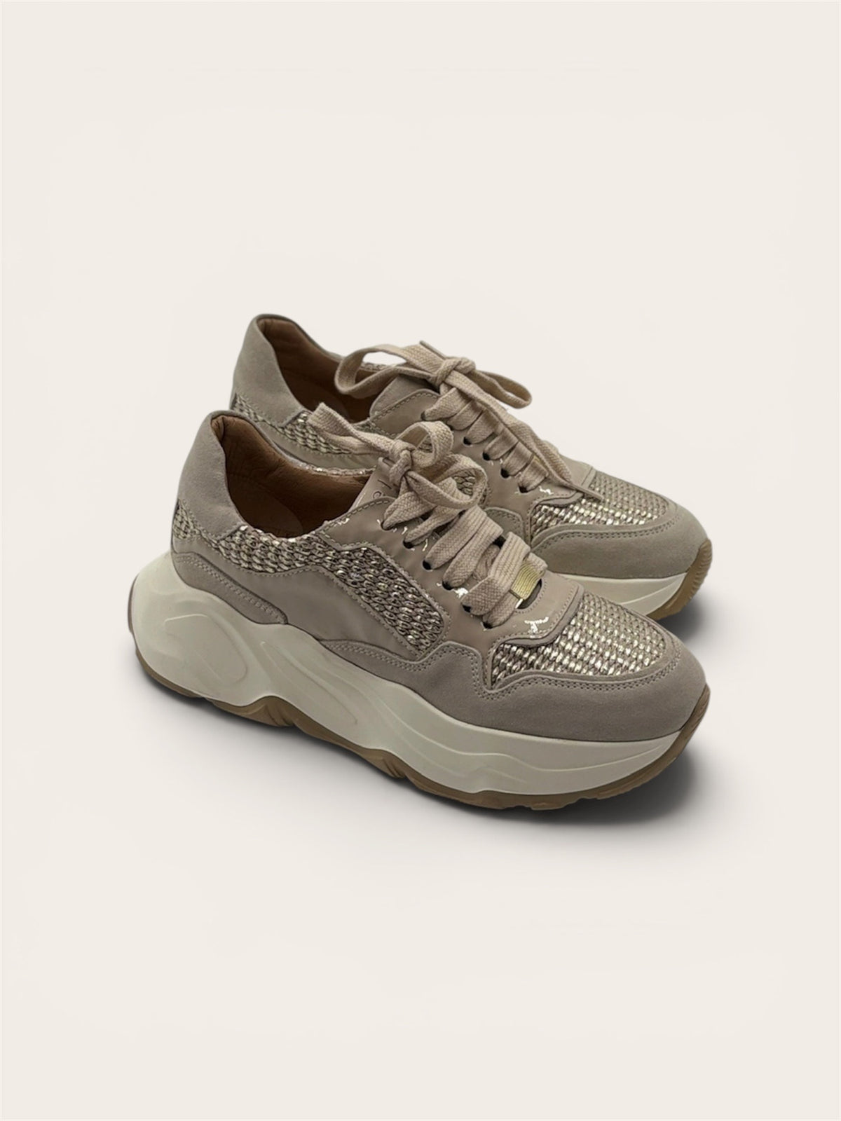 LAURA BELLARIVA Basket 2120C-23 - Velour Lamb, Rafia écru, Naplak beige / Gold