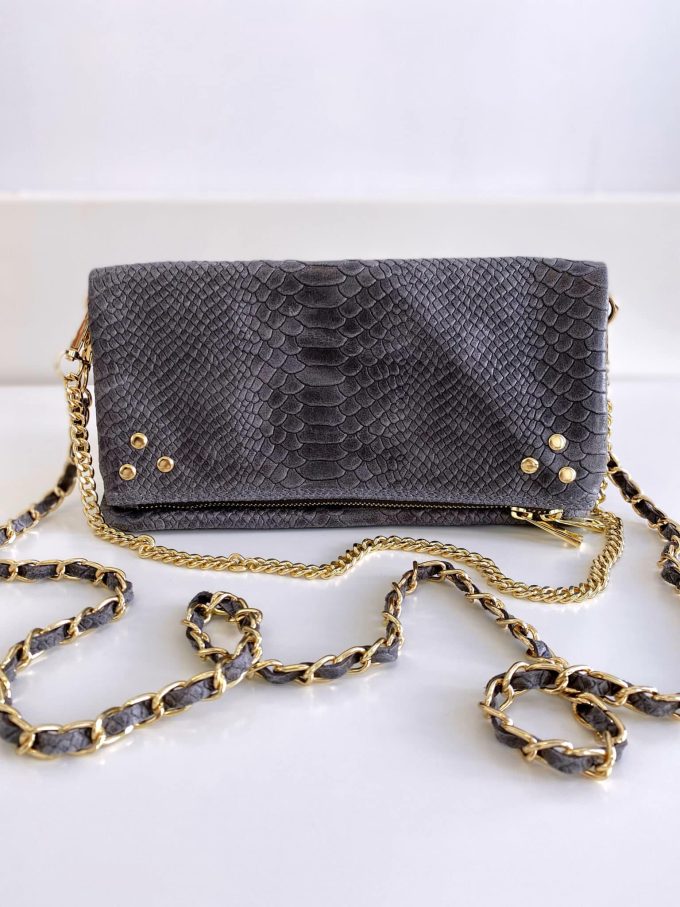 Pochette Ziggy rock gris chaîne dorée – Image 5