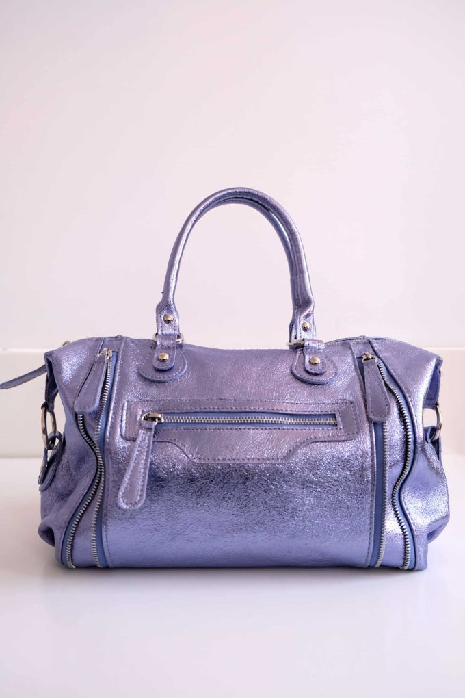 Sac flash en cuir métallisé mauve