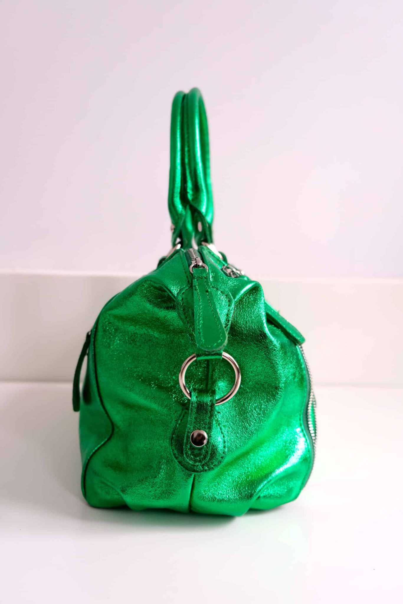 Sac flash en cuir métallisé vert – Image 3