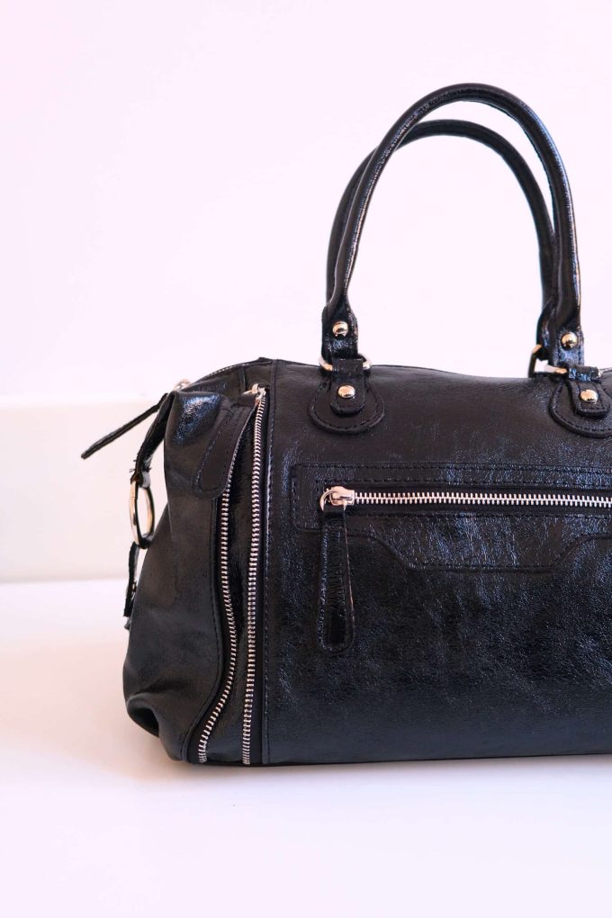 Sac flash en cuir métallisé noir – Image 2
