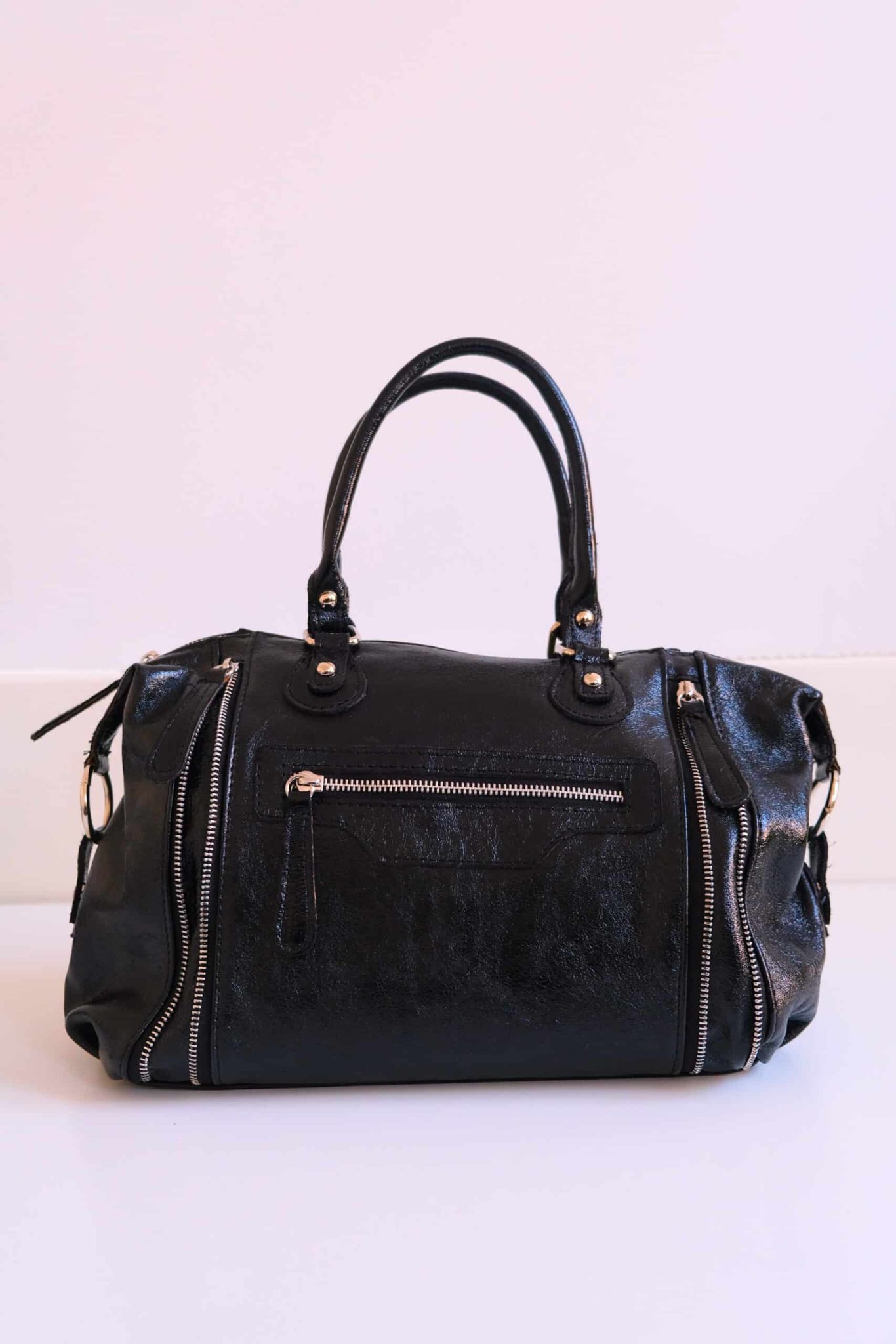 Sac flash en cuir métallisé noir