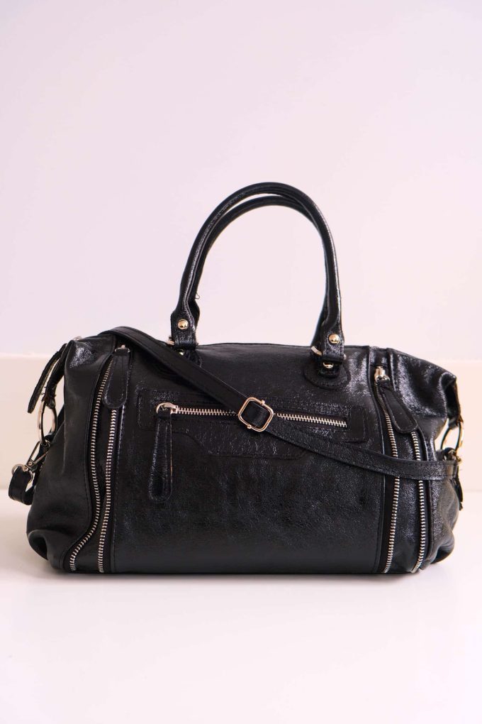 Sac flash en cuir métallisé noir – Image 5