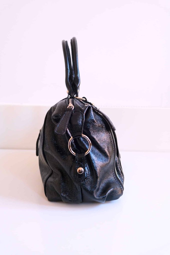 Sac flash en cuir métallisé noir – Image 3
